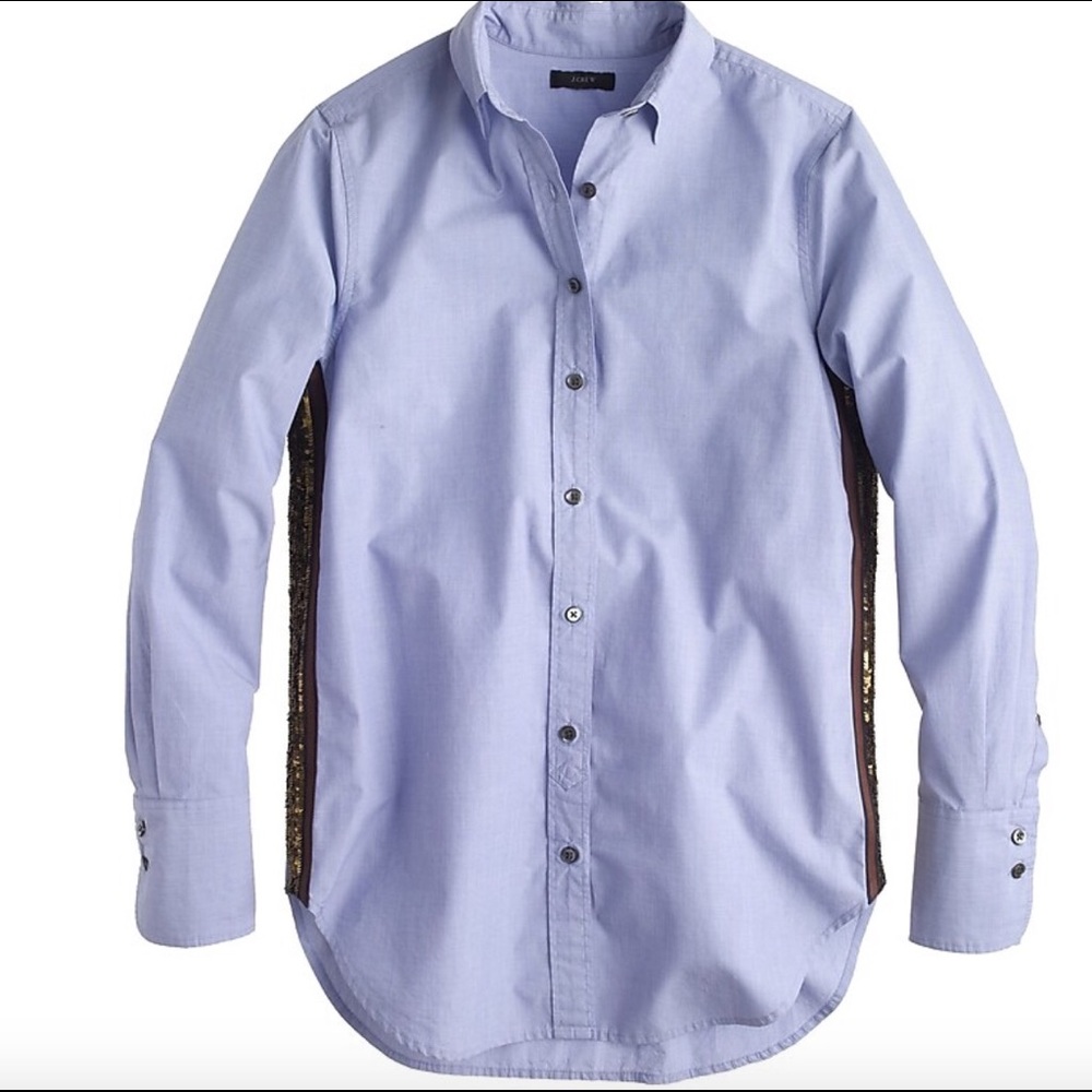 NWT J. Crew Blue Sequin Side-Stripe Shirt (SZ 10)